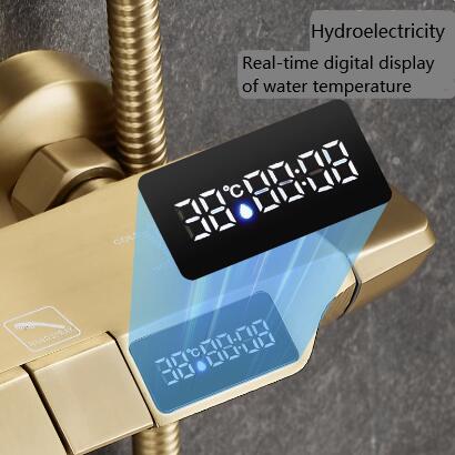 Thermostatic Brushed Golden 10 Inch Rainfall Rotatable Shower Set TGS1580 - Click Image to Close