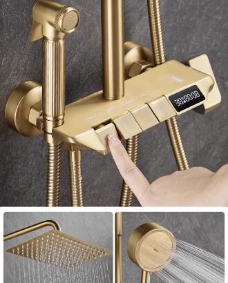 Thermostatic Brushed Golden 10 Inch Rainfall Rotatable Shower Set TGS1580