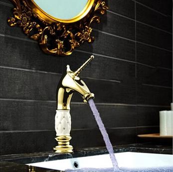 Brass Vintage Unicorn Gold Color Bathroom Sink Tap Creative Mixer Water Tap TH3250 - Click Image to Close