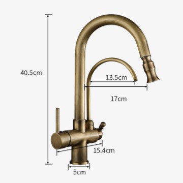 Antique Brass Pull Out Three way Drinking Water Rotatable Kitchen Sink Tap TH398P - Click Image to Close