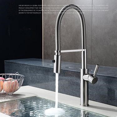 Brass Spring Type Nickel Brushed Mixer Water Pull Out Kitchen Sink Tap TH442P - Click Image to Close