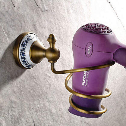 Antique Brass with Porcelain Bathroom Accessory Hair Dryer Holder THD083 - Click Image to Close