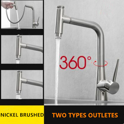 Kitchen Pull Out Nickel Brushed Brass Rotatable Mixer Kitchen Sink Tap TN0179 - Click Image to Close