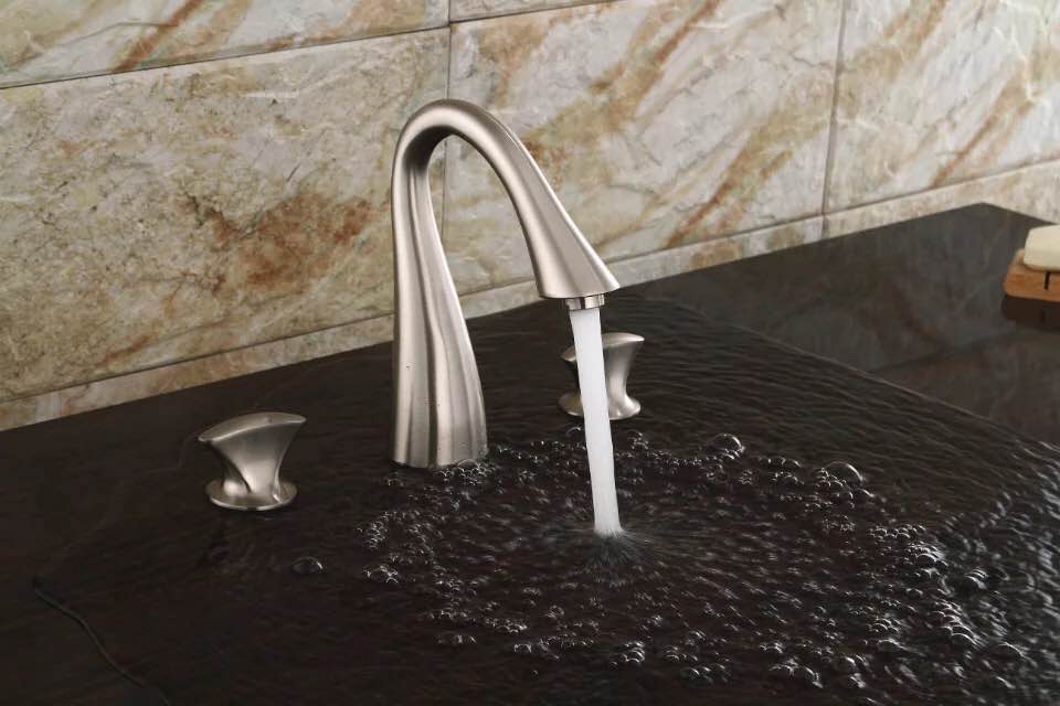 Art Designed Brass Nickel Brushed Finish Three-pieces Waterfall Bathroom Sink Taps TN180S