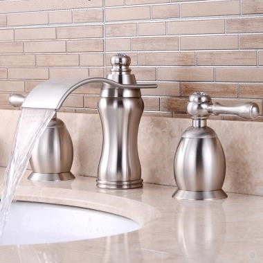 Antique Brass Nickel Brushed Finish Three-pieces Waterfall Bathroom Sink Taps TN200S - Click Image to Close