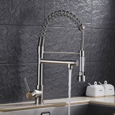 Brass Nickel Brushed Finished Kitchen Spring Pull Out Mixer Sink Tap TN213PS - Click Image to Close