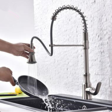 Pull Out Kitchen Tap Nickel Brushed Spring Kitchen Sink Tap TN380P - Click Image to Close