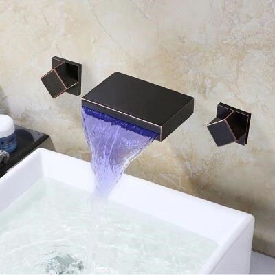 ORB Black Wall Mount Waterfall 3 Colors LED Bathroom Sink Tap TOR428W