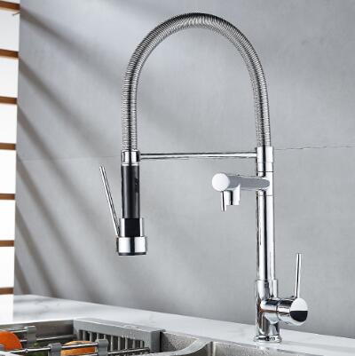 Full Copper Telescopic Spring Dual Outlet Universal Kitchen Pull-out Tap TP0125