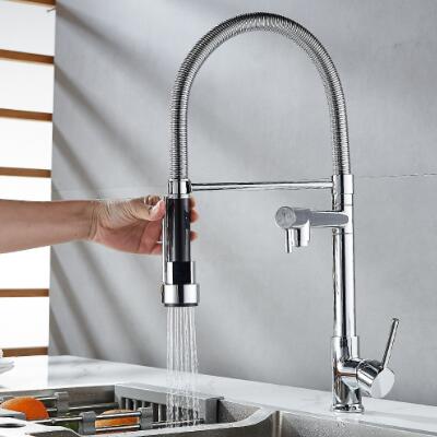 Full Copper Telescopic Spring Dual Outlet Universal Kitchen Pull-out Tap TP0125