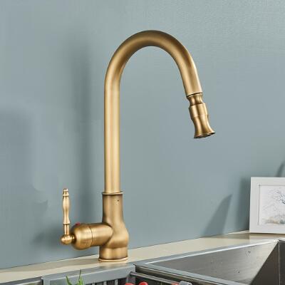 Antique Brass Kitchen Taps Single Handle Retro Style Hot Cold 360 Degree Swivel Sink Water Pull Out Kitchen Taps TP0149