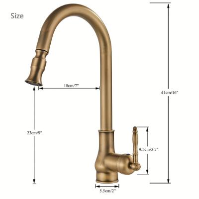 Antique Brass Kitchen Taps Single Handle Retro Style Hot Cold 360 Degree Swivel Sink Water Pull Out Kitchen Taps TP0149 - Click Image to Close