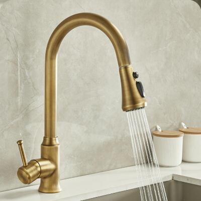 Antique Kitchen Tap Brass Single Handle Rotatable Mixer Pull-out Kitchen Sink Tap TP0178A