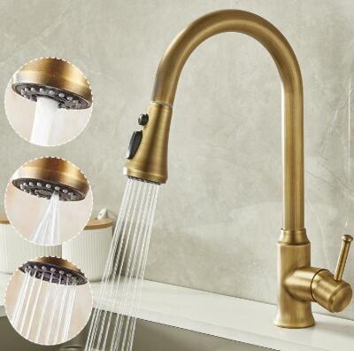 Antique Kitchen Tap Brass Single Handle Rotatable Mixer Pull-out Kitchen Sink Tap TP0178A