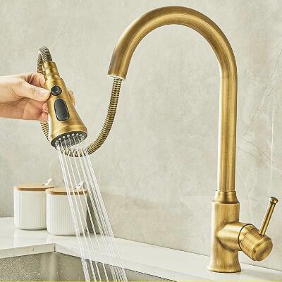 Antique Kitchen Tap Brass Single Handle Rotatable Mixer Pull-out Kitchen Sink Tap TP0178A