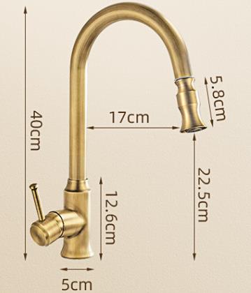 Antique Kitchen Tap Brass Single Handle Rotatable Mixer Pull-out Kitchen Sink Tap TP0178 - Click Image to Close