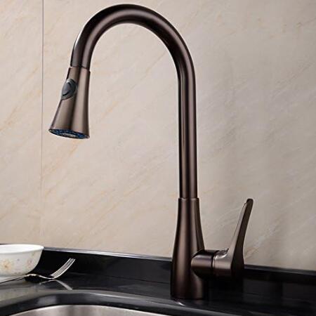 High Arc Oil Rubbed Brown Bronze Modern Single Handle 360°Swivel Pull Out Kitchen Taps TP0336