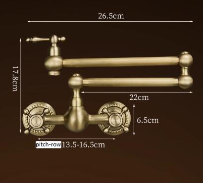 Antique Brass Three Handles Wall Mounted Foldding Kitchen Sink Tap TP0386