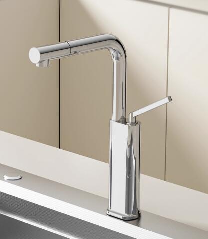 Chrome Full Copper 360°Swivel Single Handle Pull Out Kitchen Tap TP0394