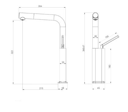 Chrome Full Copper 360°Swivel Single Handle Pull Out Kitchen Tap TP0394