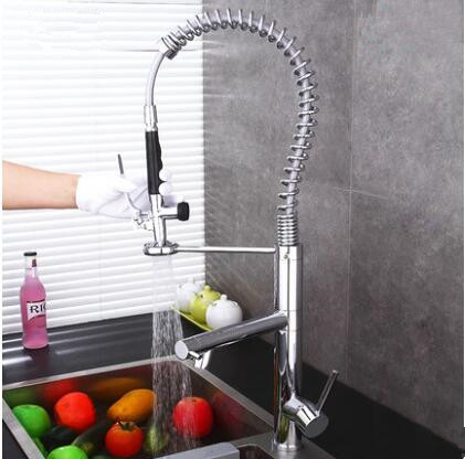 Chrome Finished Brass SPRING Rotatable Scalable Mixer Kitchen Sink Tap TP0418 - Click Image to Close