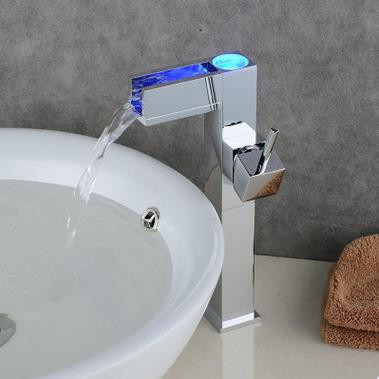 Color Changing LED Waterfall Bathroom Sink Tap Tall TQ0615HF - Click Image to Close