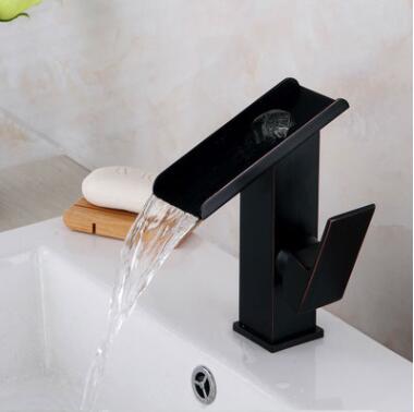 Single Handle Antique Black Bronze Brass Waterfall Bathroom Sink Tap TQ3028B - Click Image to Close