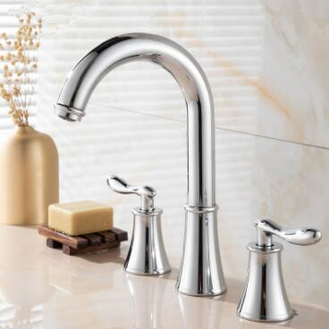 Classical Basin Tap Silvery Finish Two Handles Mixer Bathroom Sink Tap TS0158 - Click Image to Close