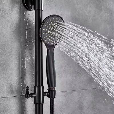 Antique Black Wall Mount Retro Kit Dual Knobs Handheld Spray Brass Shower Taps Set TS0310