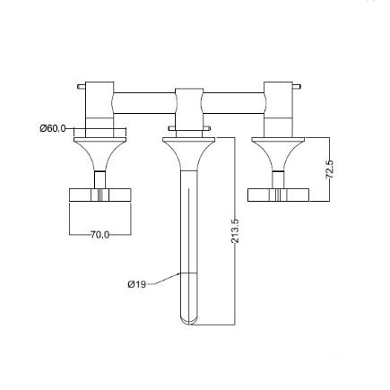 Nickel Brushed Brass Double Handle Three Hole Hot And Cold Concealed Installation Wall Mounted Basin Taps TS0350 - Click Image to Close