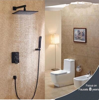 Antique Black Bronze Brass Bathroom Concealed Installation Rainfall Shower Set TS0658C