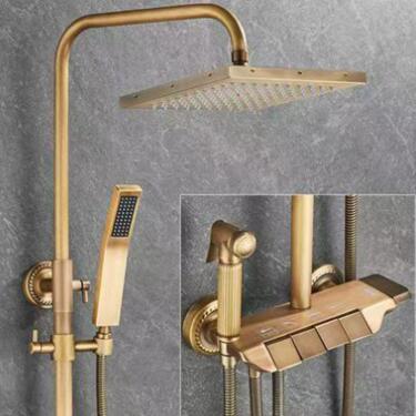 Antique Brass Bathroom Fixture 8-inch Rainfall Adjustable Handheld Shower Sets TS0798 - Click Image to Close