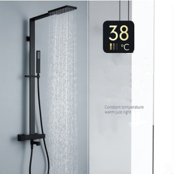 Thermostatic 38° Shower Set SPA Designed Black Brass Rainfall Bathroom Shower Tap TS1316