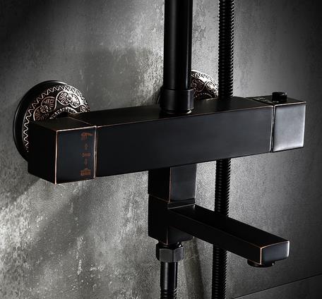 Antique Black Bronze Brass Thermostat Waterfall Shower Tap Set TS1398T - Click Image to Close