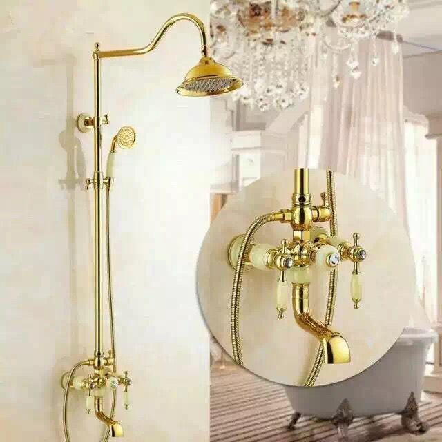 New Design Brass Delicate Bathroom Golden Rainfall Wall Mounted Shower Tap TS1432G