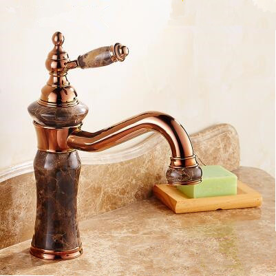 Antique Rose Gold Printed Brass Marble Bathroom Mixer Sink Tap TS243R