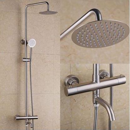 New Thermostat Stainless Steel Rainfall Bathroom Shower Set TS336S - Click Image to Close