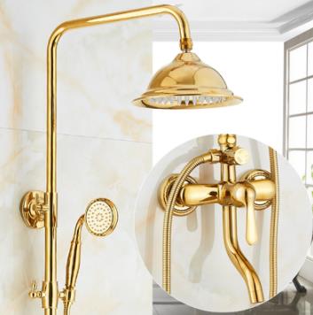 Antique Brass Golden Shower Tap Round Rainfall Shower Sets TS468G