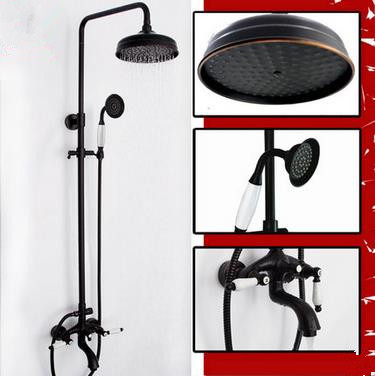 Antique Black Bronze Brass Two Handles Rainfall Shower Tap TS638B - Click Image to Close