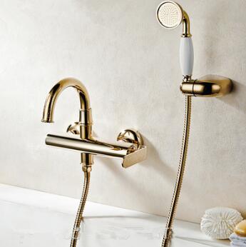 New Brass Golden Printed Mixer Bathroom Bathtub Tap With Hand shower TS735K - Click Image to Close