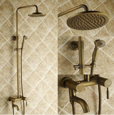 Antique Brass Tub Shower Tap with 8 inch Shower Head + Hand Shower TSA001