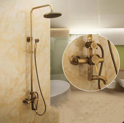 Antique Wall Mount 8 inch Shower Head + Hand Shower Tub Shower Tap - TSA007