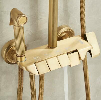 Shower System Set Antique Bronze Shower Tap Set Wall Mounted Height Adjustable Rain Shower Combo Set with Handheld TSA0480 - Click Image to Close