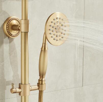 Shower System Set Antique Bronze Shower Tap Set Wall Mounted Height Adjustable Rain Shower Combo Set with Handheld TSA0480 - Click Image to Close