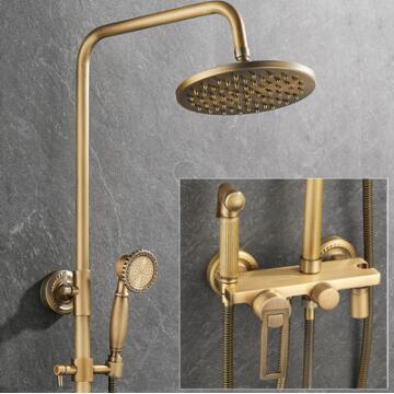 Antique Brass Mixer Round Head Rainfall Shower Tap Set with Bidet Tap TSA0720