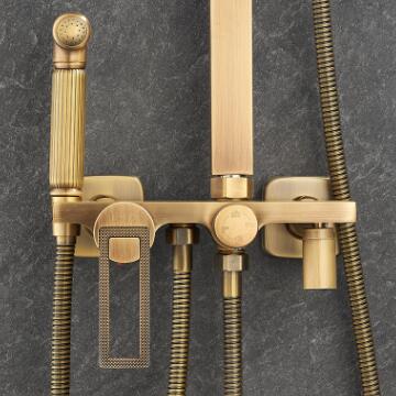 Antique Brass Mixer Round Head Rainfall Shower Tap Set with Bidet Tap TSA0720 - Click Image to Close