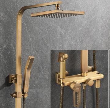 Antique Brass Mixer Square Head Rainfall Shower Tap Set with Bidet Tap TSA0730 - Click Image to Close