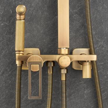 Antique Brass Mixer Square Head Rainfall Shower Tap Set with Bidet Tap TSA0730