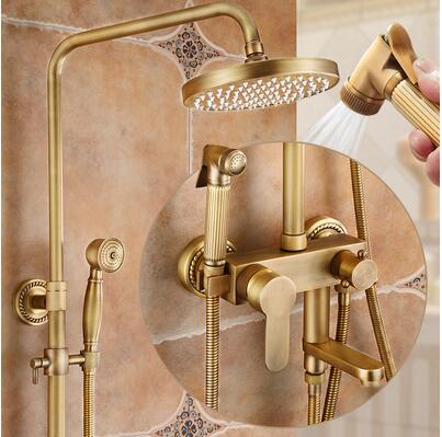 Antique Brass 4 Gear Rainfall Bathroom Shower Tap Set with Bidet Tap TSA458