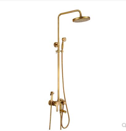 Antique Brass 4 Gear Rainfall Bathroom Shower Tap Set with Bidet Tap TSA458 - Click Image to Close